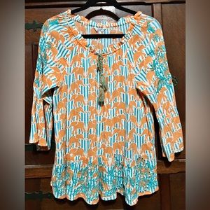 CROWN & IVY Cotton Elephant top sz M